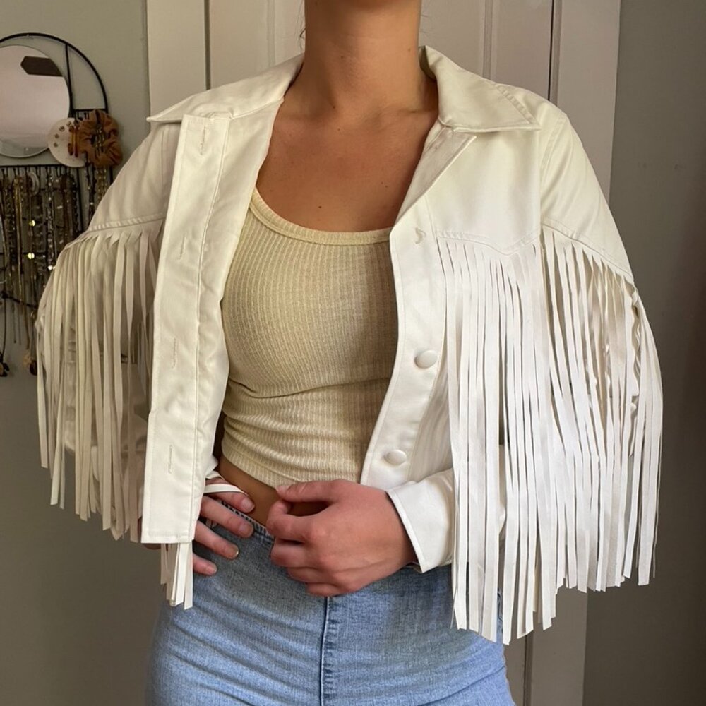 White Leather Fringe jacket